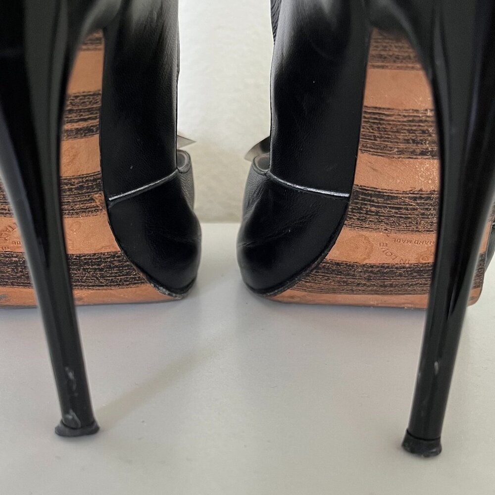 Barbara Goodman Black Peep-toe Heels with silver, cone-shaped embellishments - Picture 10 of 10